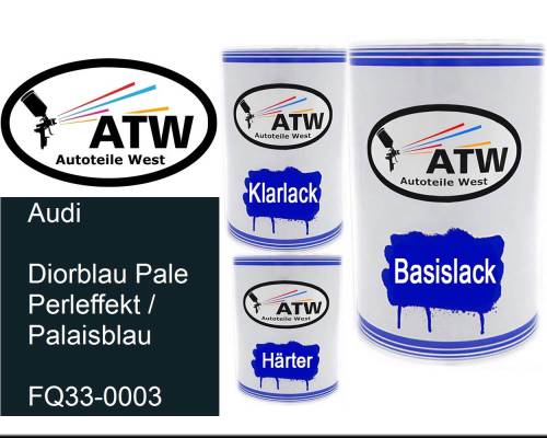 Audi, Diorblau Pale Perleffekt / Palaisblau, FQ33-0003: 500ml Lackdose + 500ml Klarlack + 250ml Härter - Set, von ATW Autoteile West.